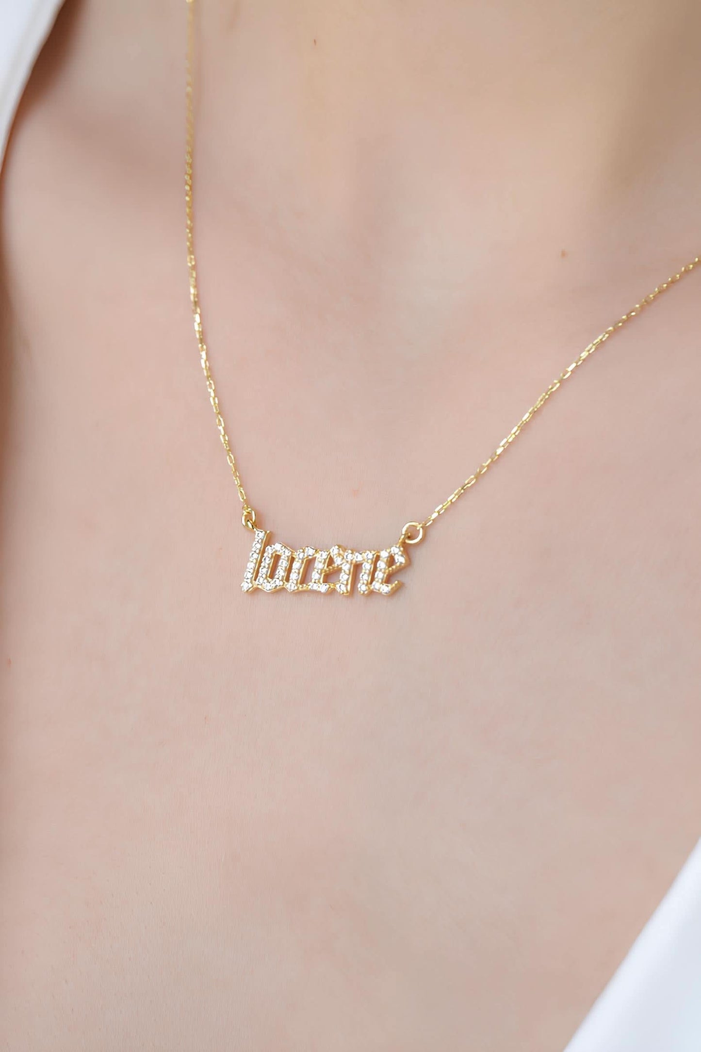 Diamond Old English Name Necklace