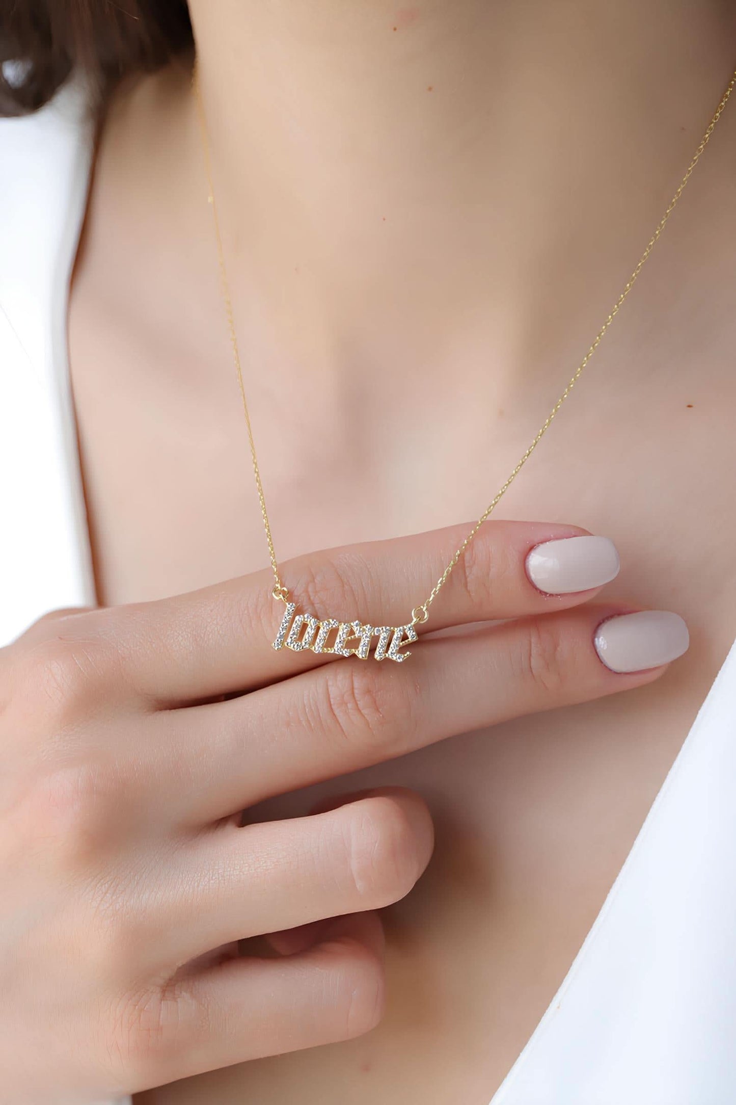 Diamond Old English Name Necklace