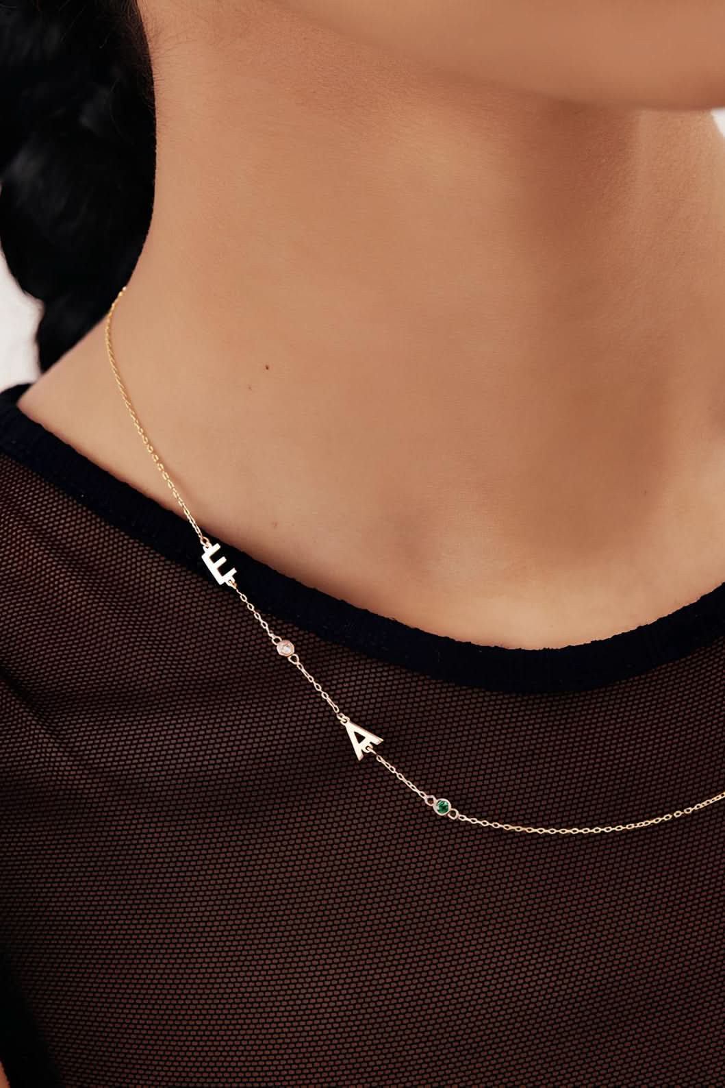 Birthstones Initials Necklace