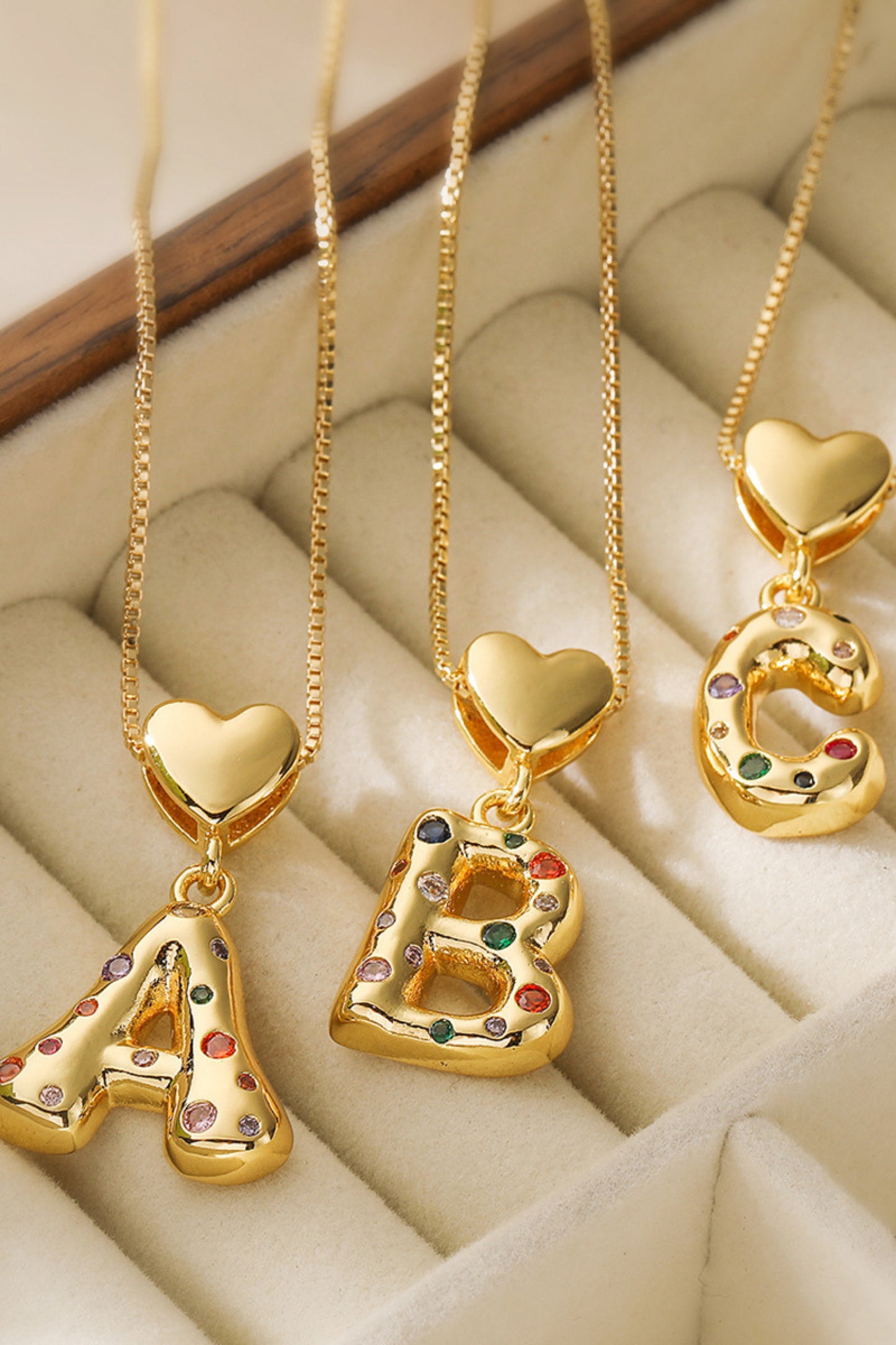 Initial Name Love Heart Stippling Pendant Necklace
