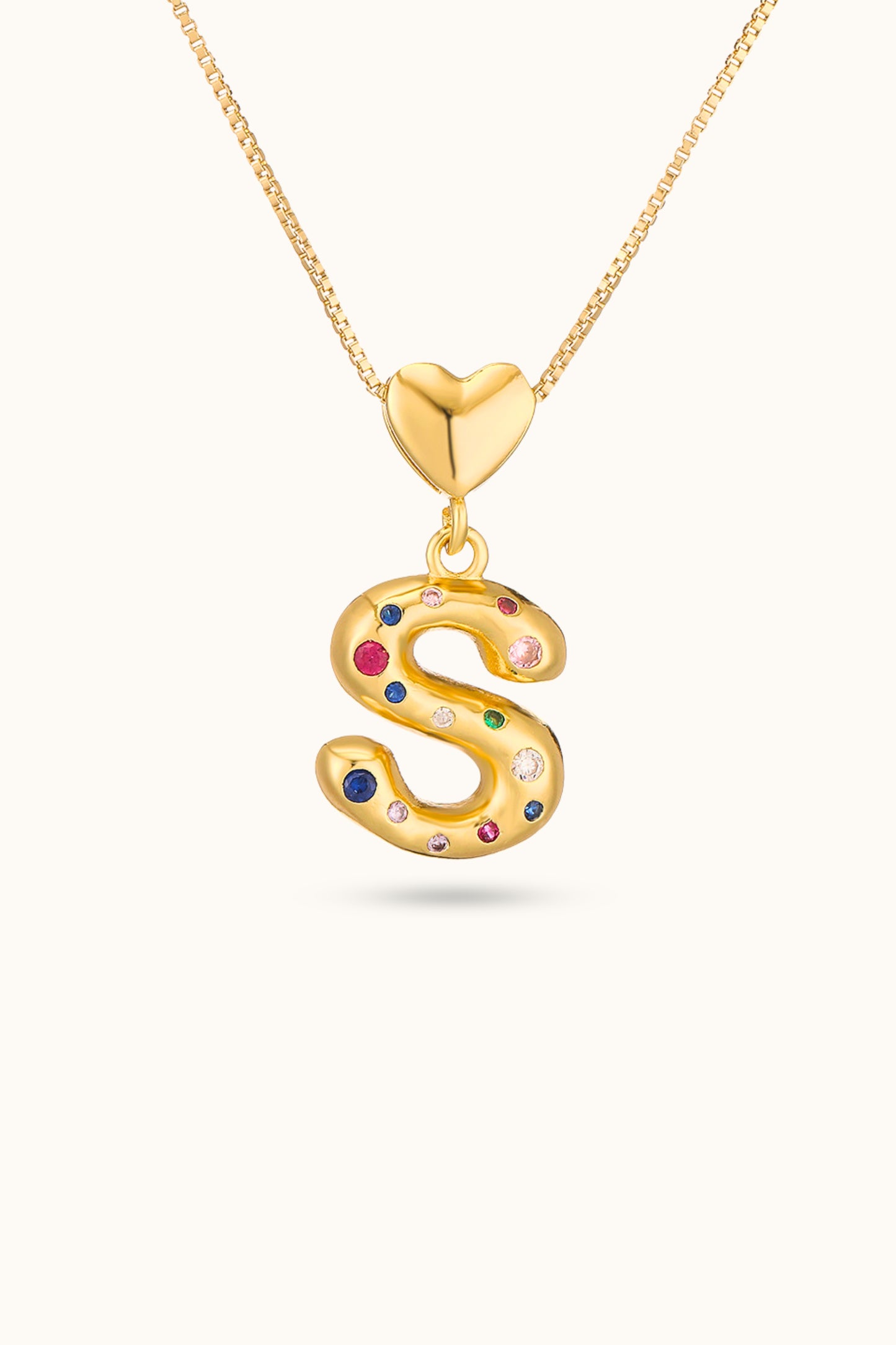 Initial Name Love Heart Stippling Pendant Necklace