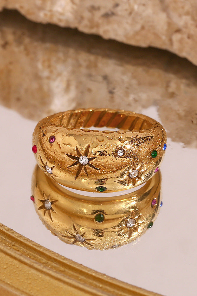 Dome-Set Colored Diamond Star Ring