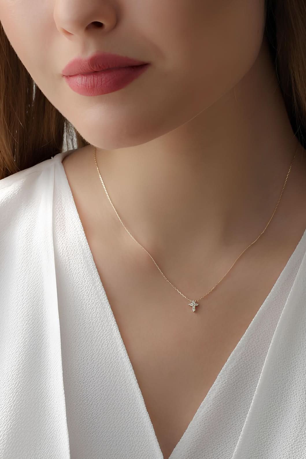Tiny Diamond Cross Necklace
