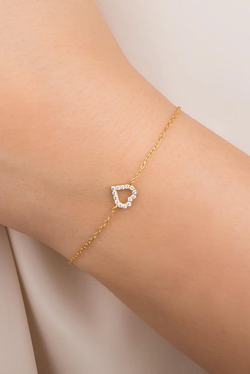 14K Diamond Hallow Heart Bracelet