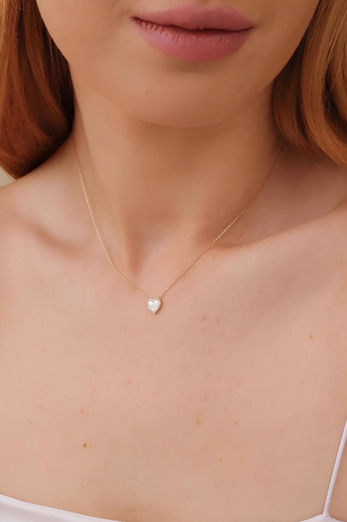 14K Mother of Pearl Heart Necklace