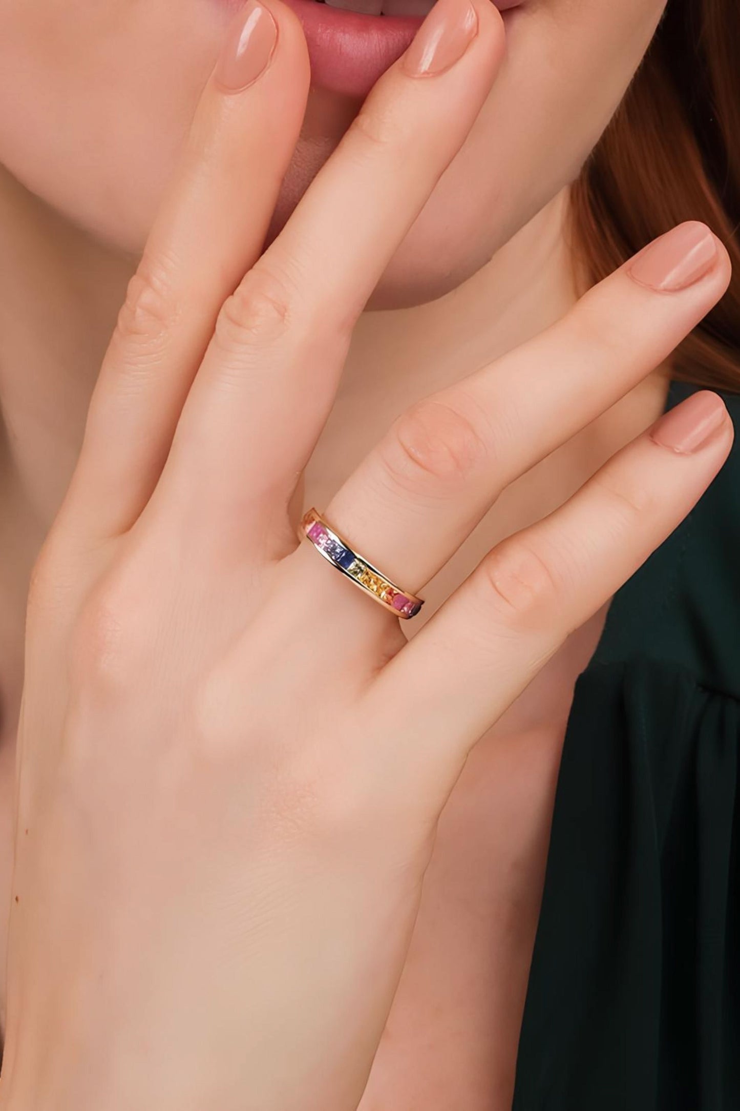 14K Rainbow Sapphire Ring