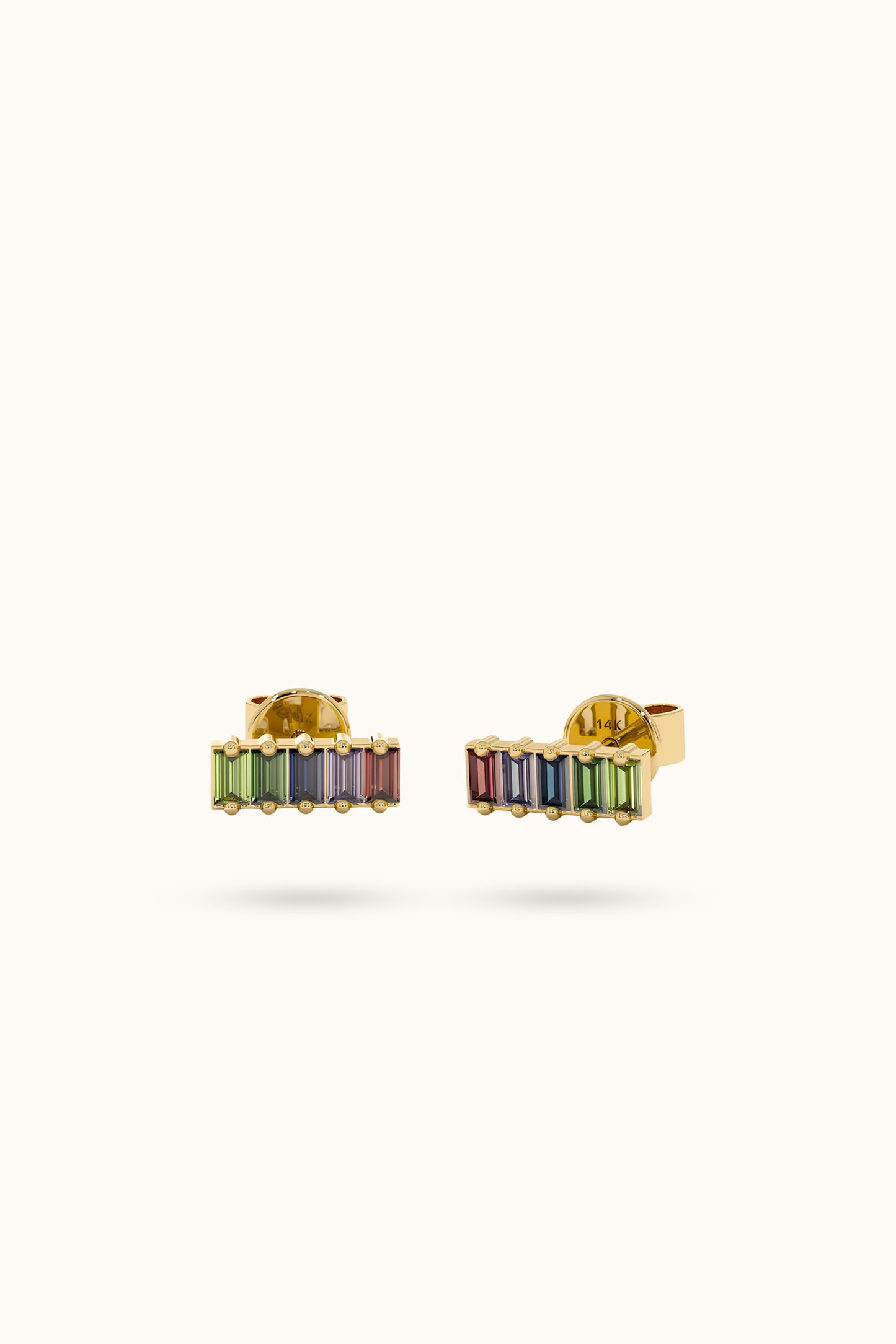 14k Baguette Rainbow Sapphire Earrings