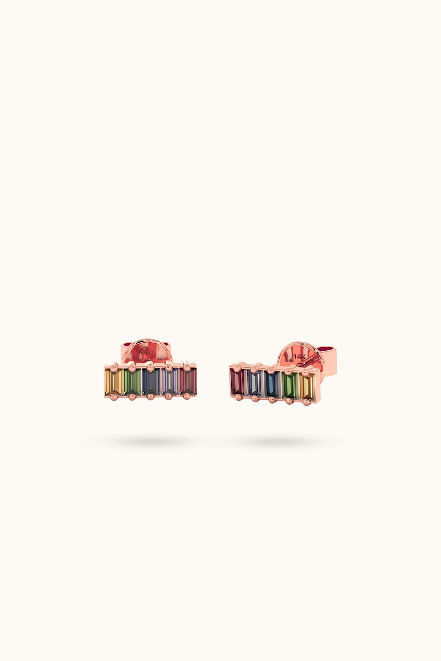 14k Baguette Rainbow Sapphire Earrings