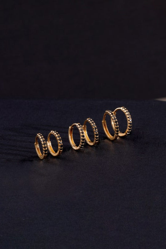 14k Black Gold Mini Hoops Huggie Earrings