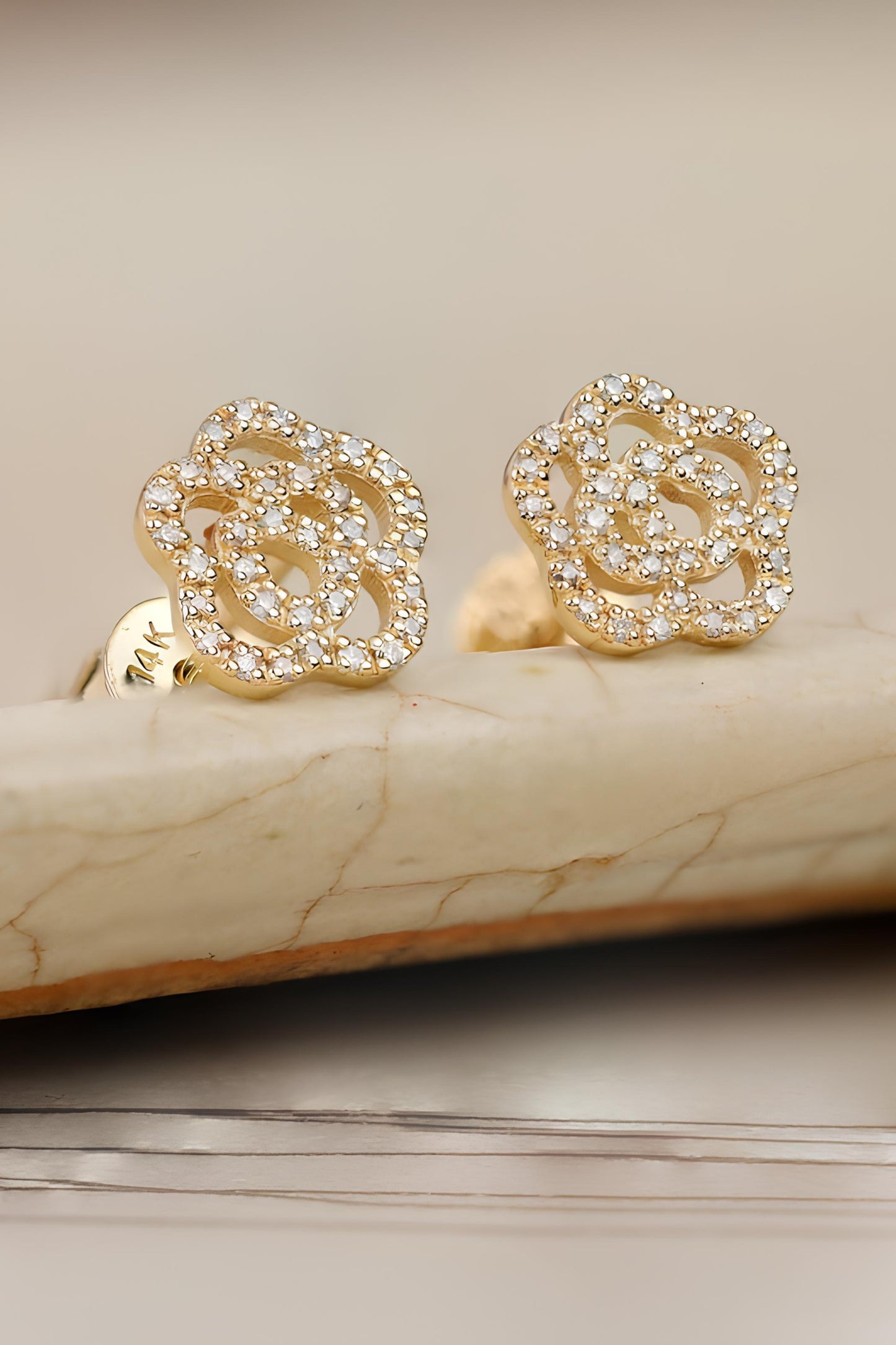 14k Diamond Flower Stud Earrings