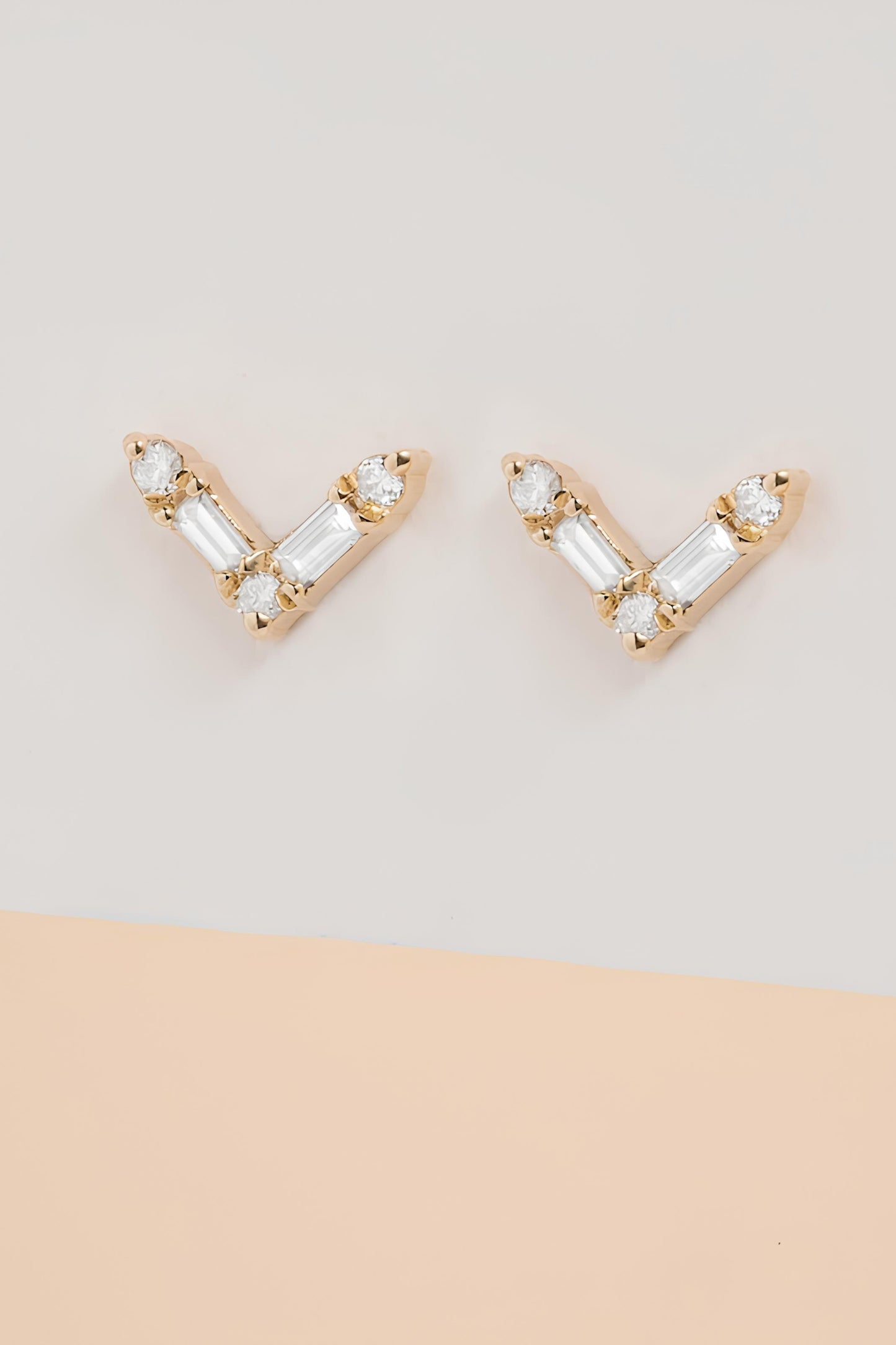 14k Diamond V Studs Chevron Earrings