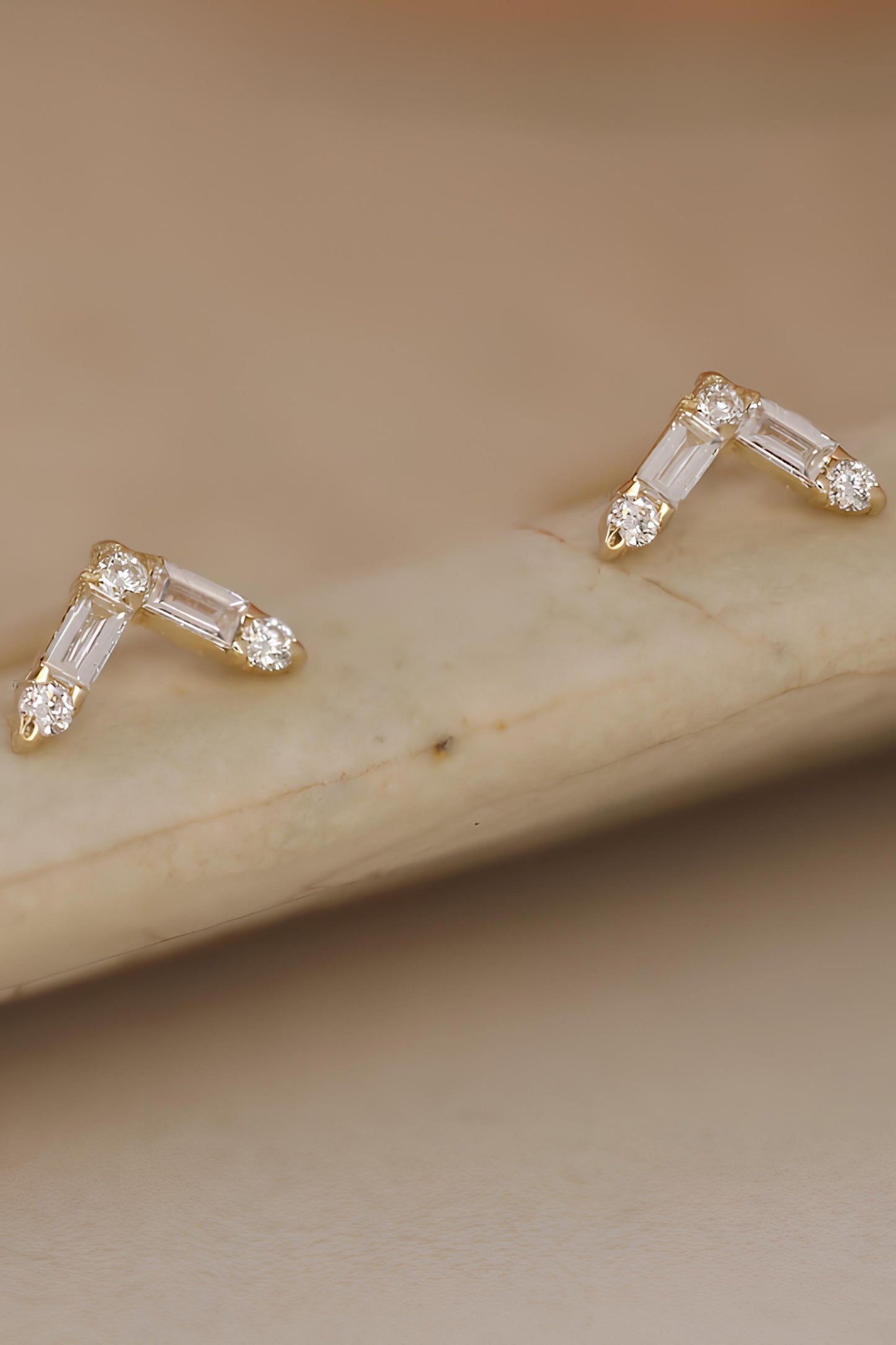 14k Diamond V Studs Chevron Earrings