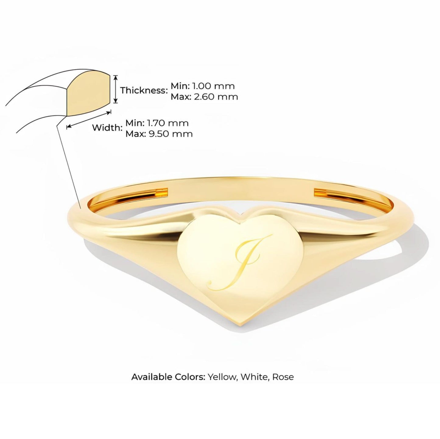 14k Gold Bold Heart Initial Name Ring