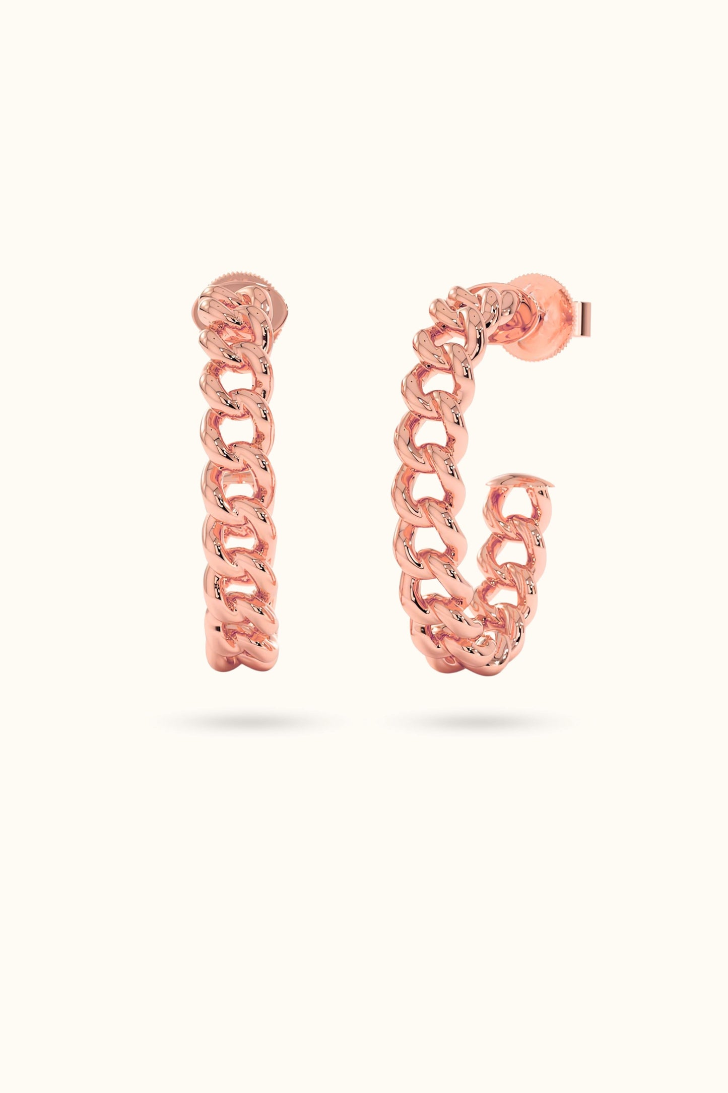 14k Gold Cuban Chain Oval Hoop Earrings