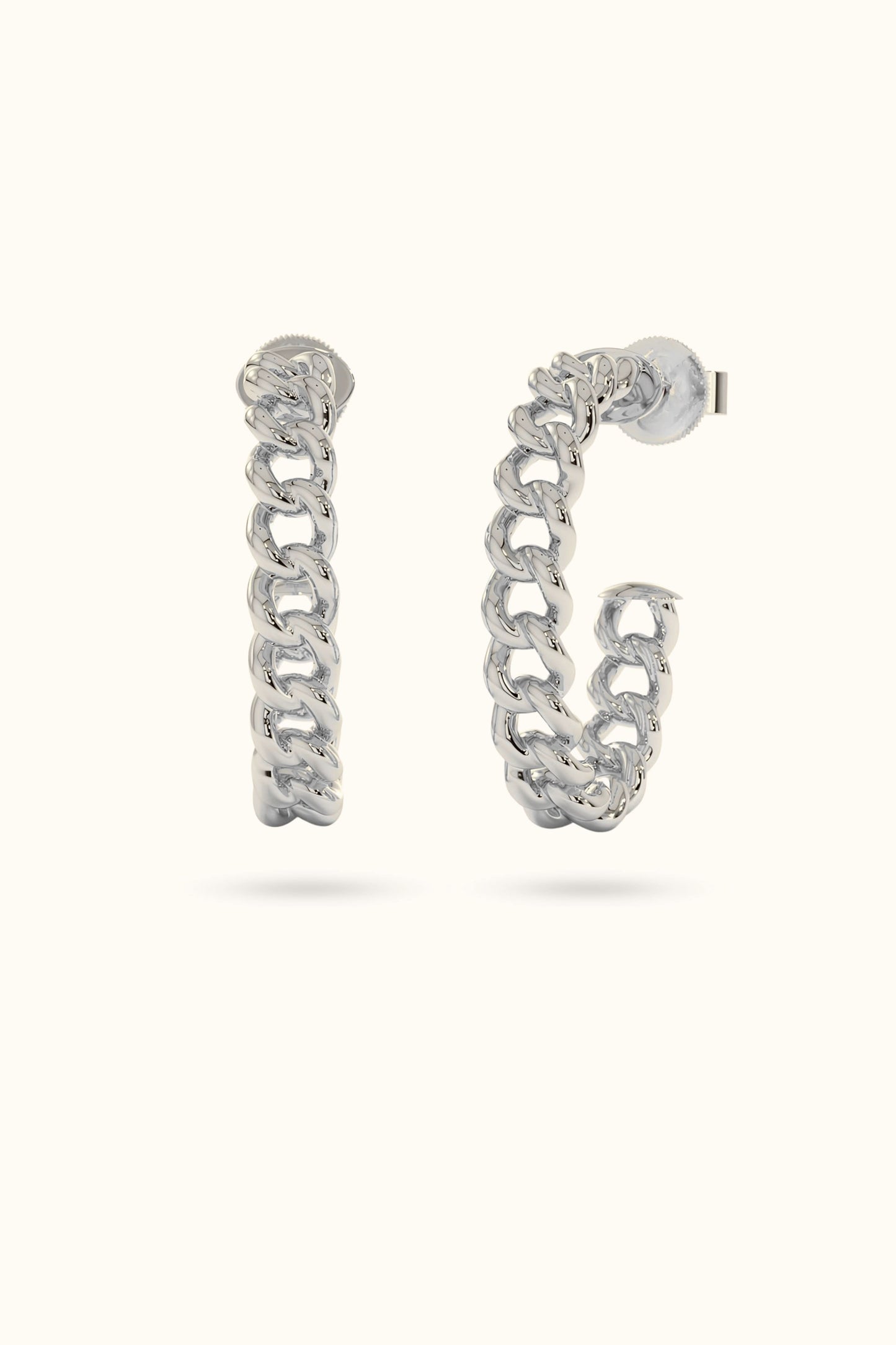 14k Gold Cuban Chain Oval Hoop Earrings