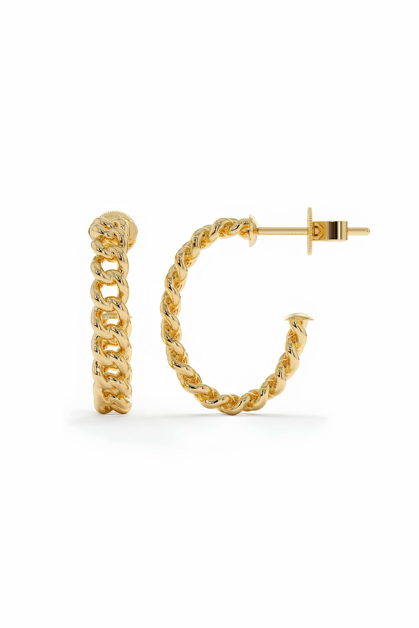 14k Gold Cuban Chain Oval Hoop Earrings