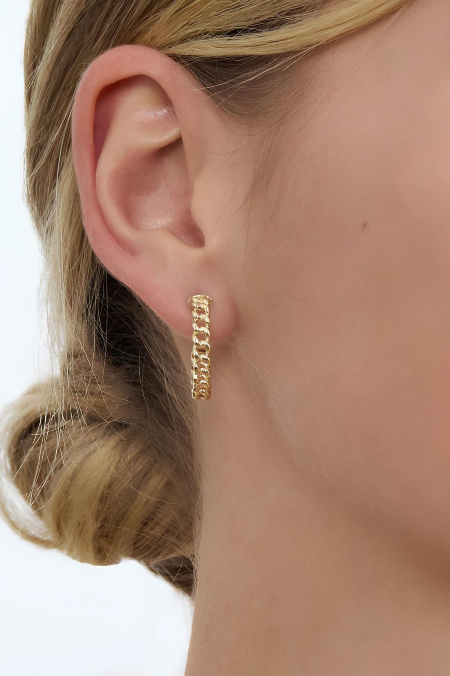 14k Gold Cuban Chain Oval Hoop Earrings