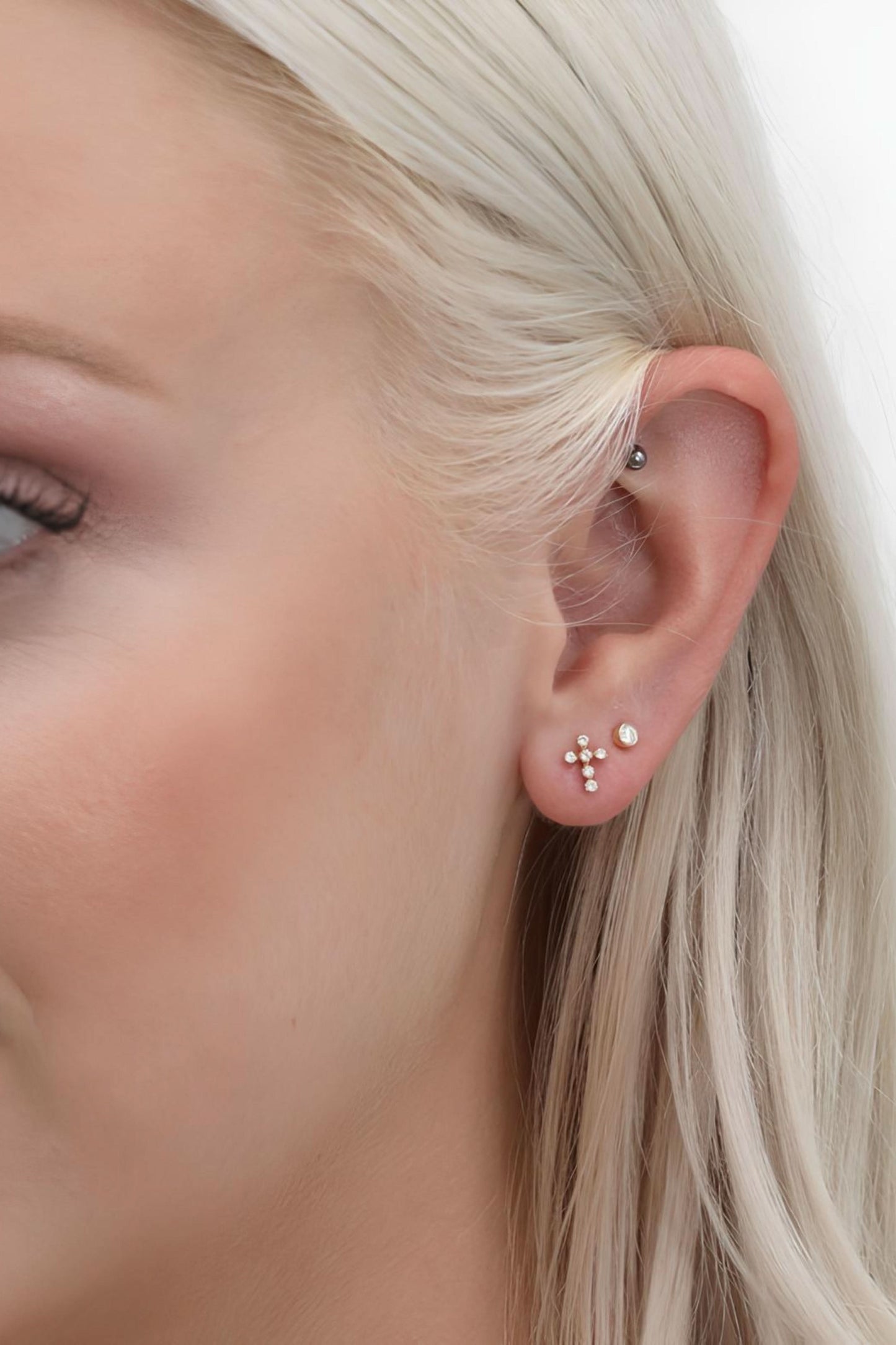 14k Gold Diamond Cross Earrings