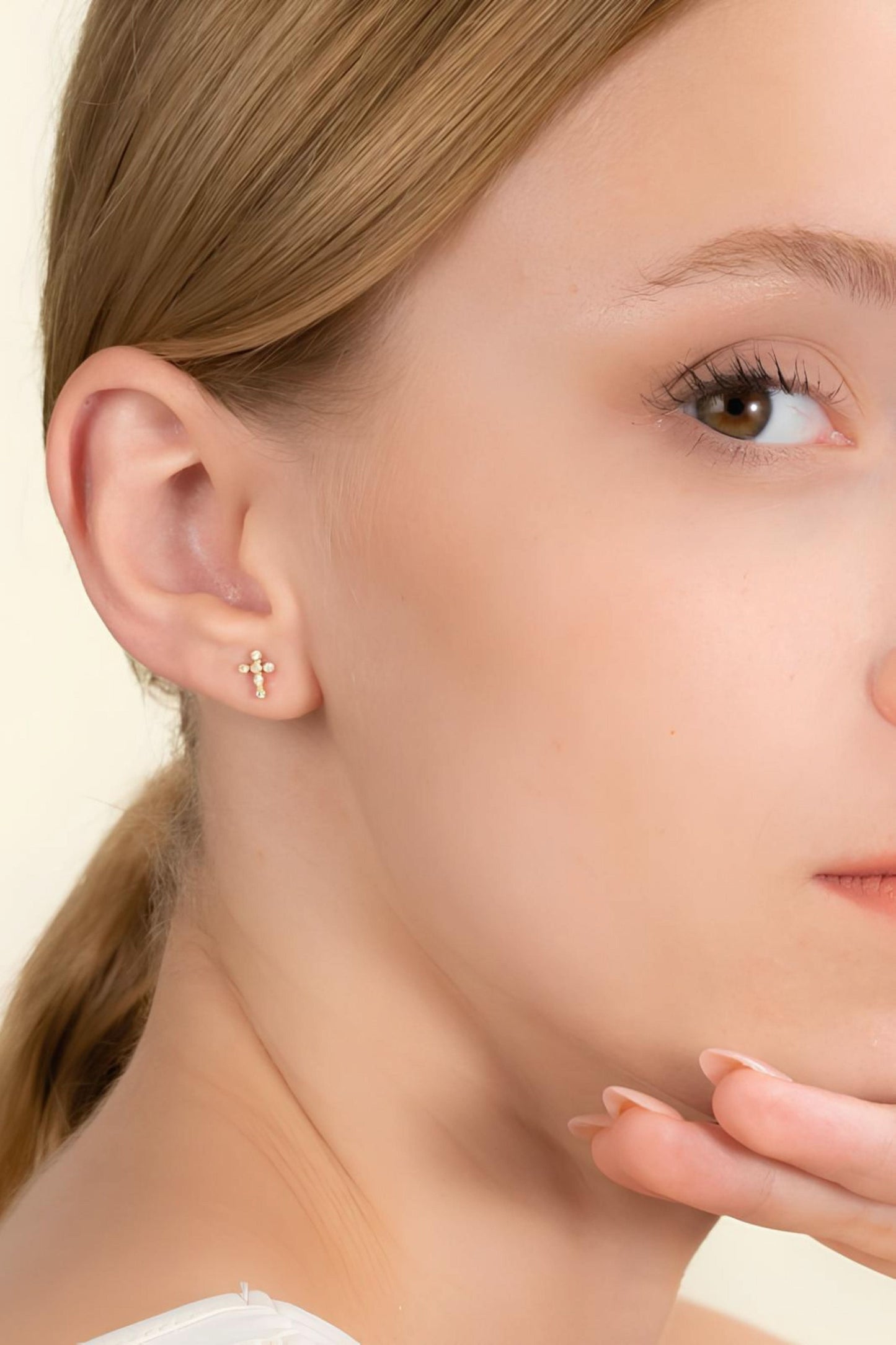 14k Gold Diamond Cross Earrings