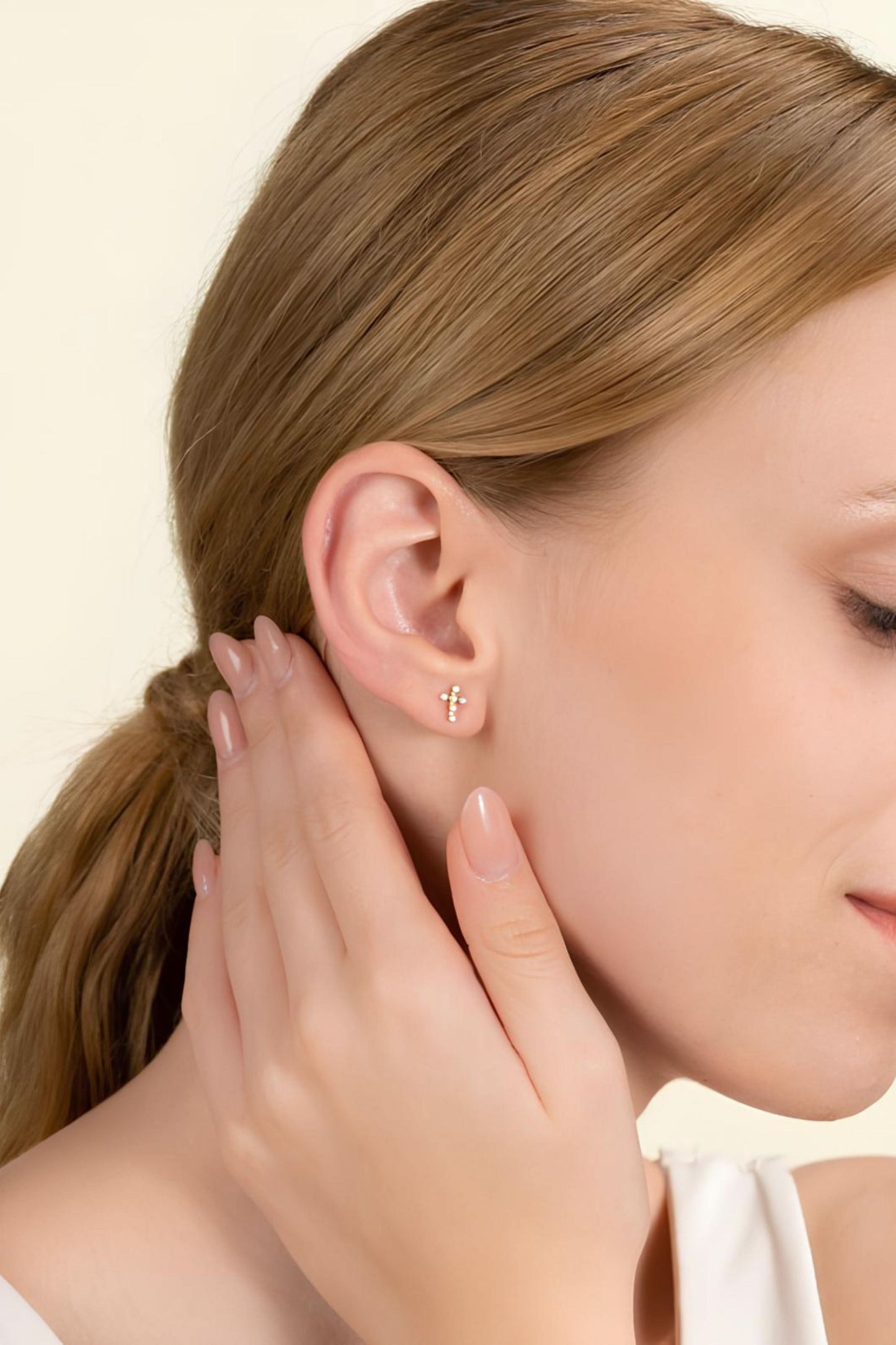 14k Gold Diamond Cross Earrings