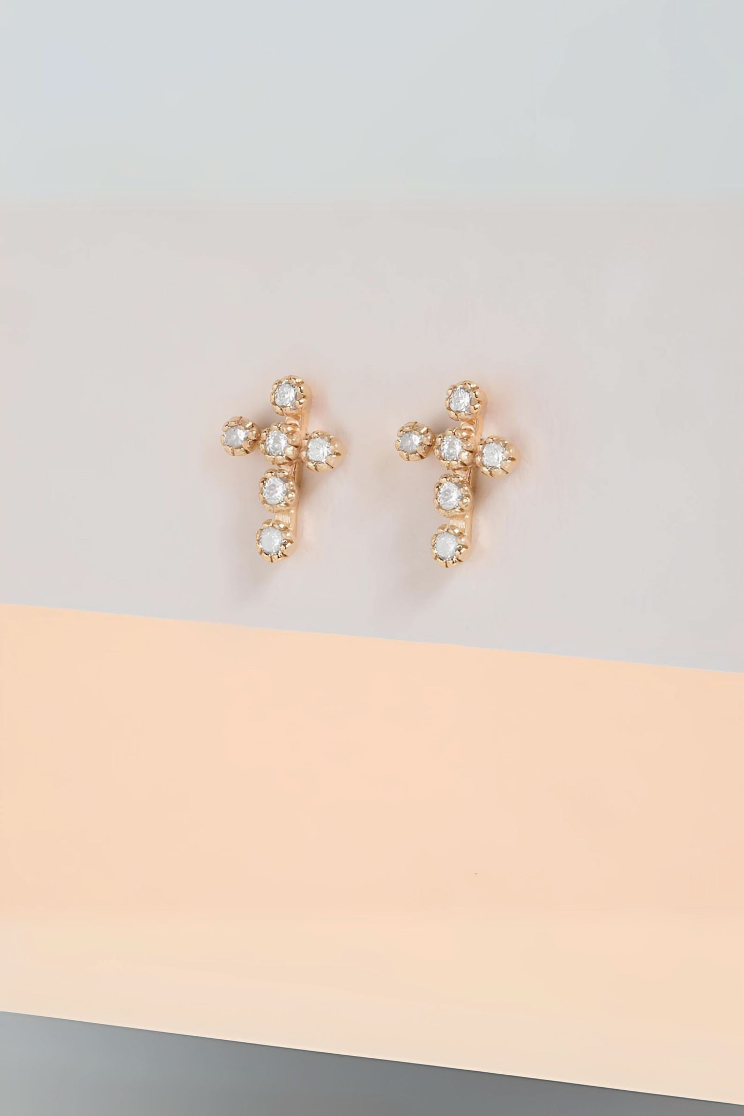 14k Gold Diamond Cross Earrings
