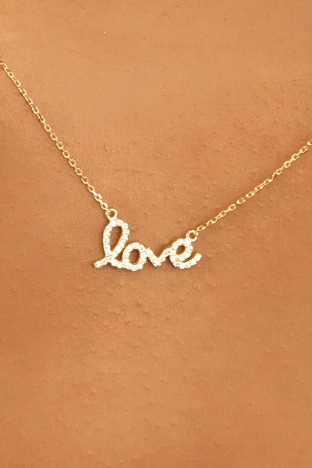 14k Gold Diamond Love Necklace