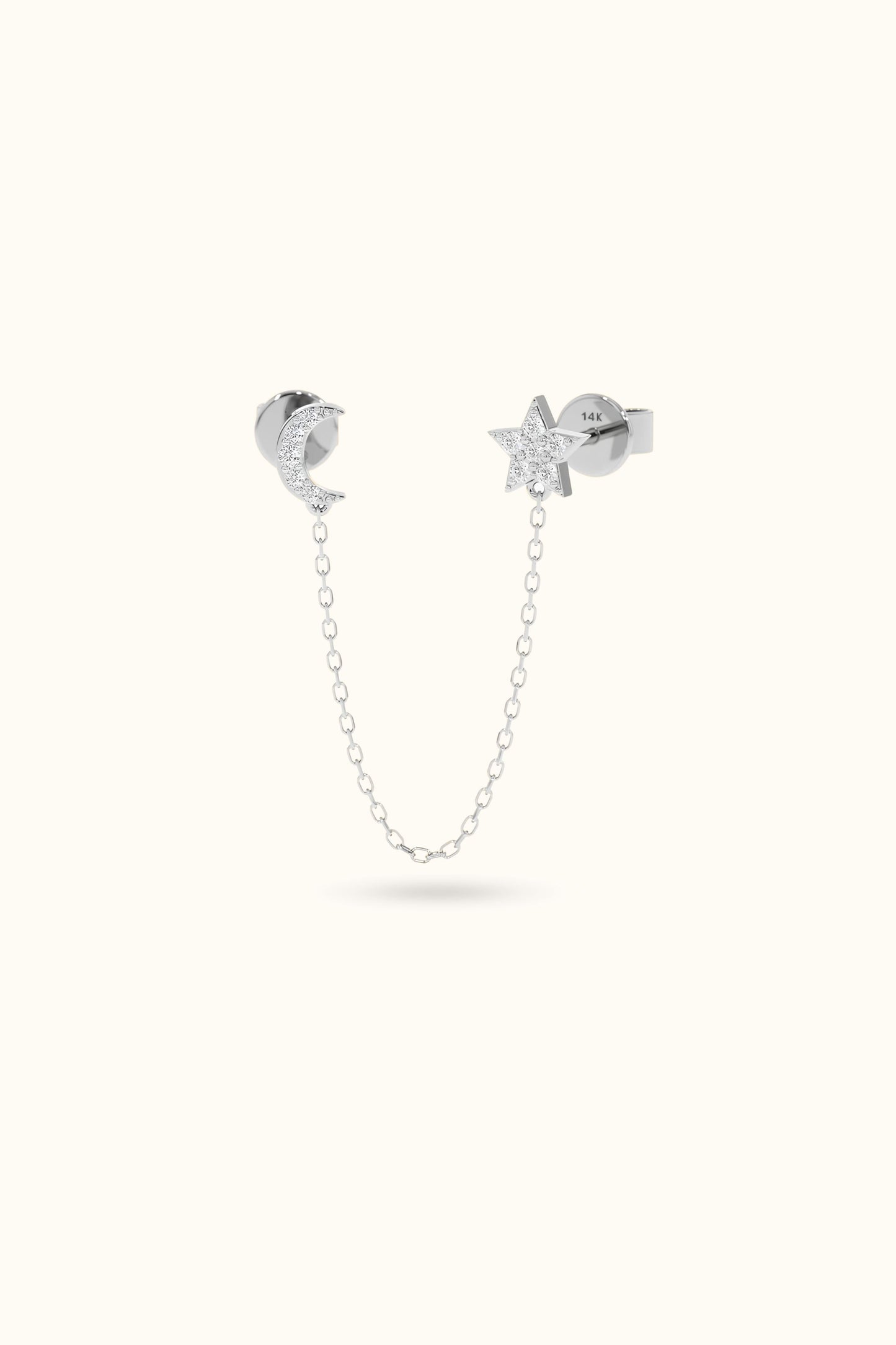14k Gold Diamond Moon and Star Earrings