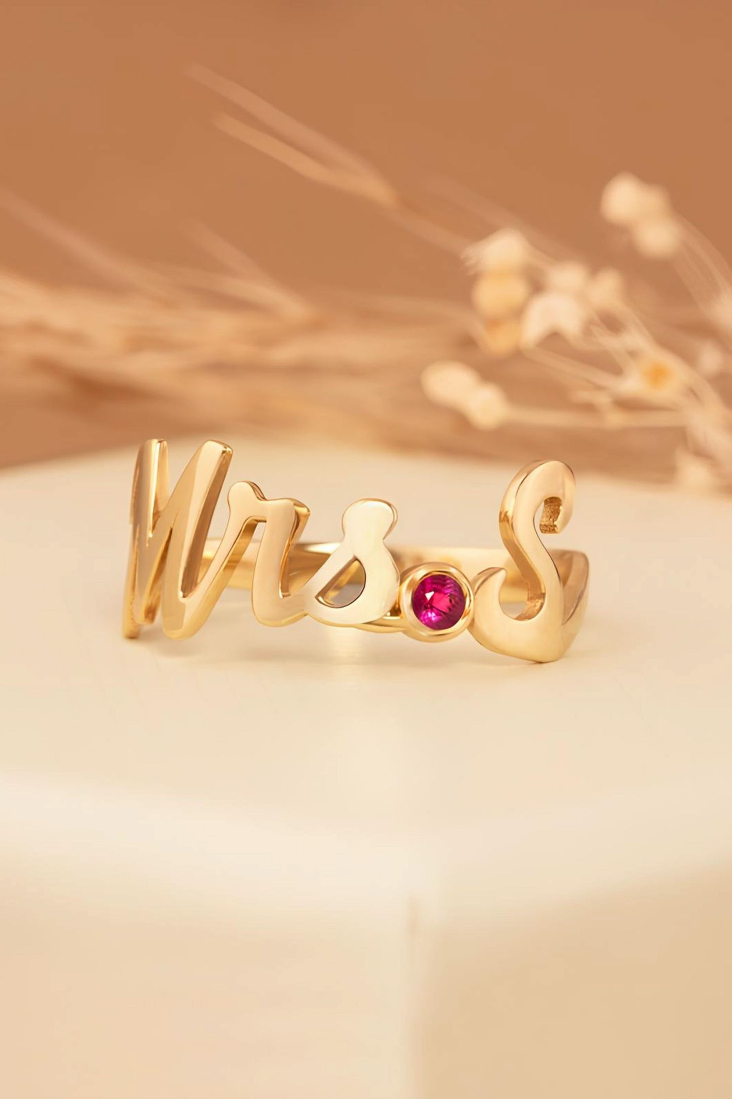 14k Gold Initial Ring Birthstone