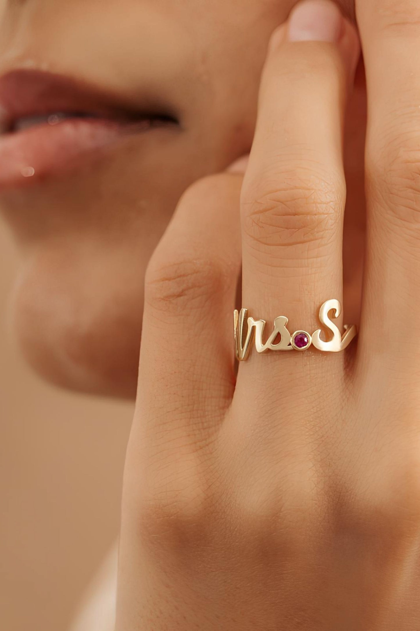 14k Gold Initial Ring Birthstone