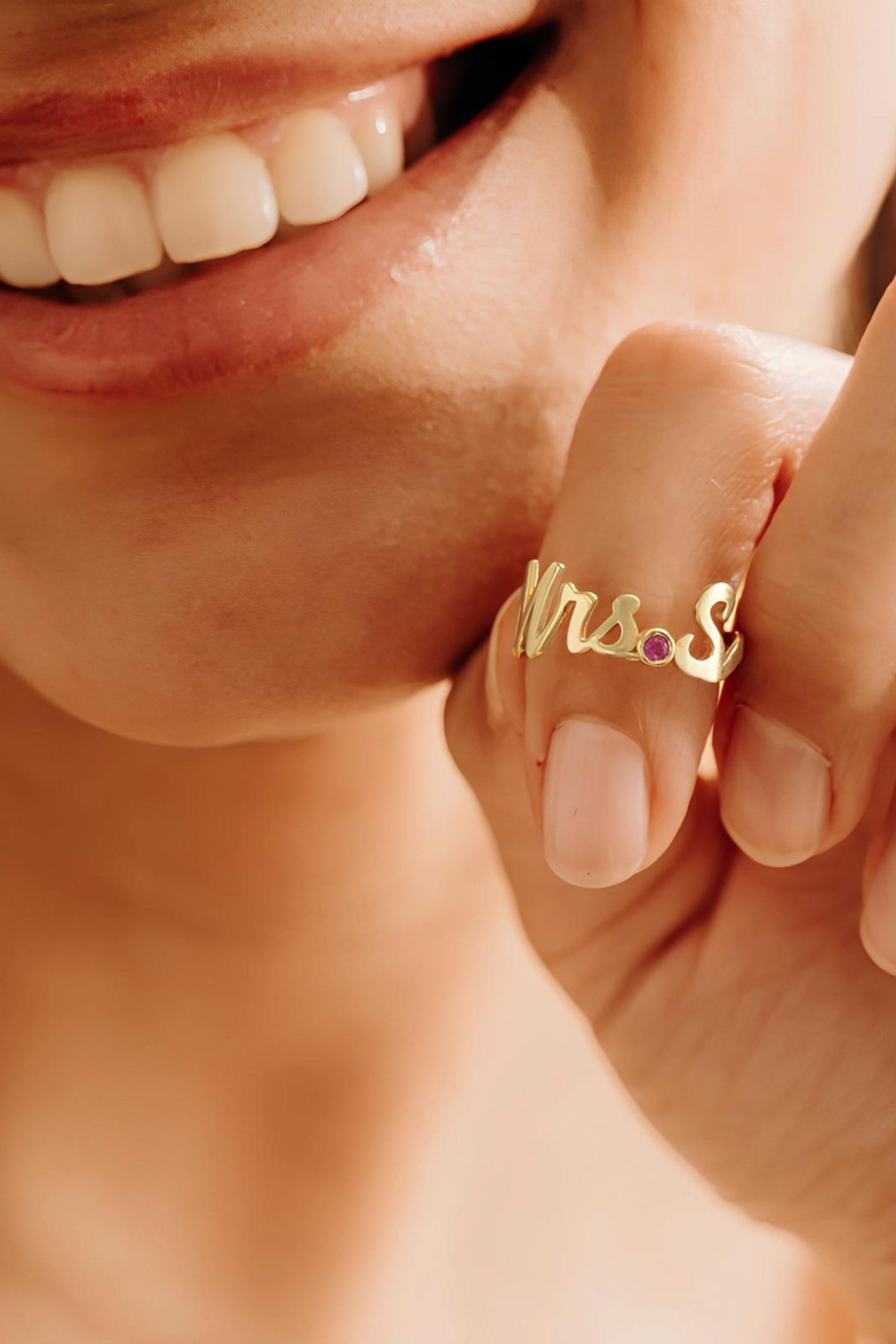 14k Gold Initial Ring Birthstone