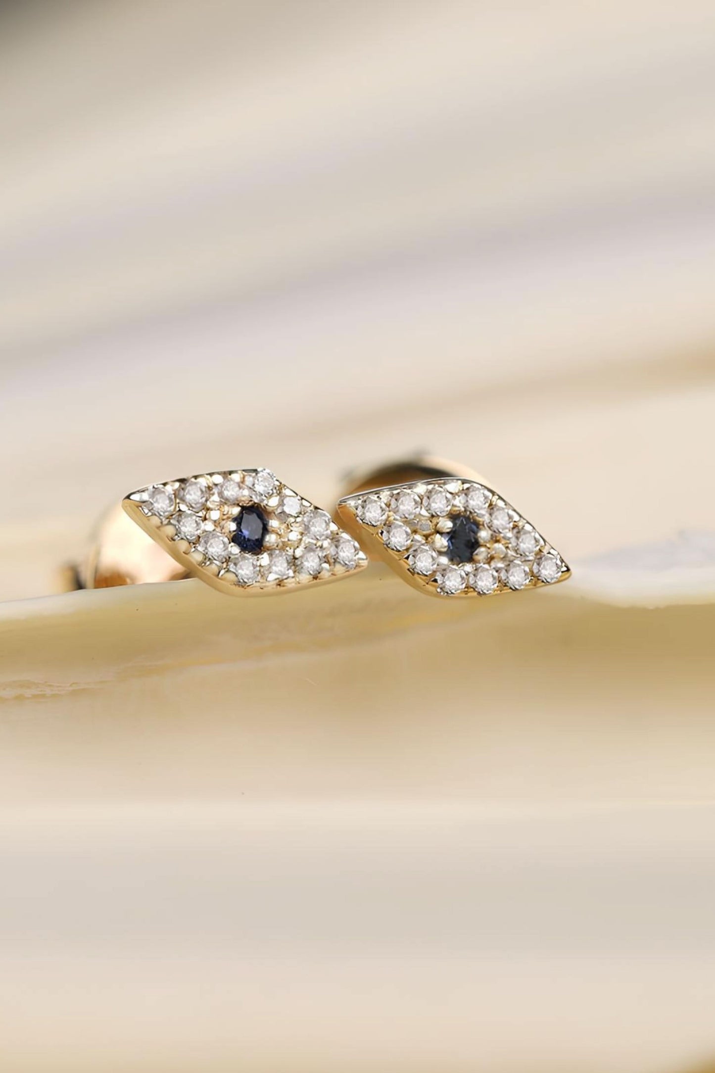 14k Gold Mini Diamond Evil Eye Earrings