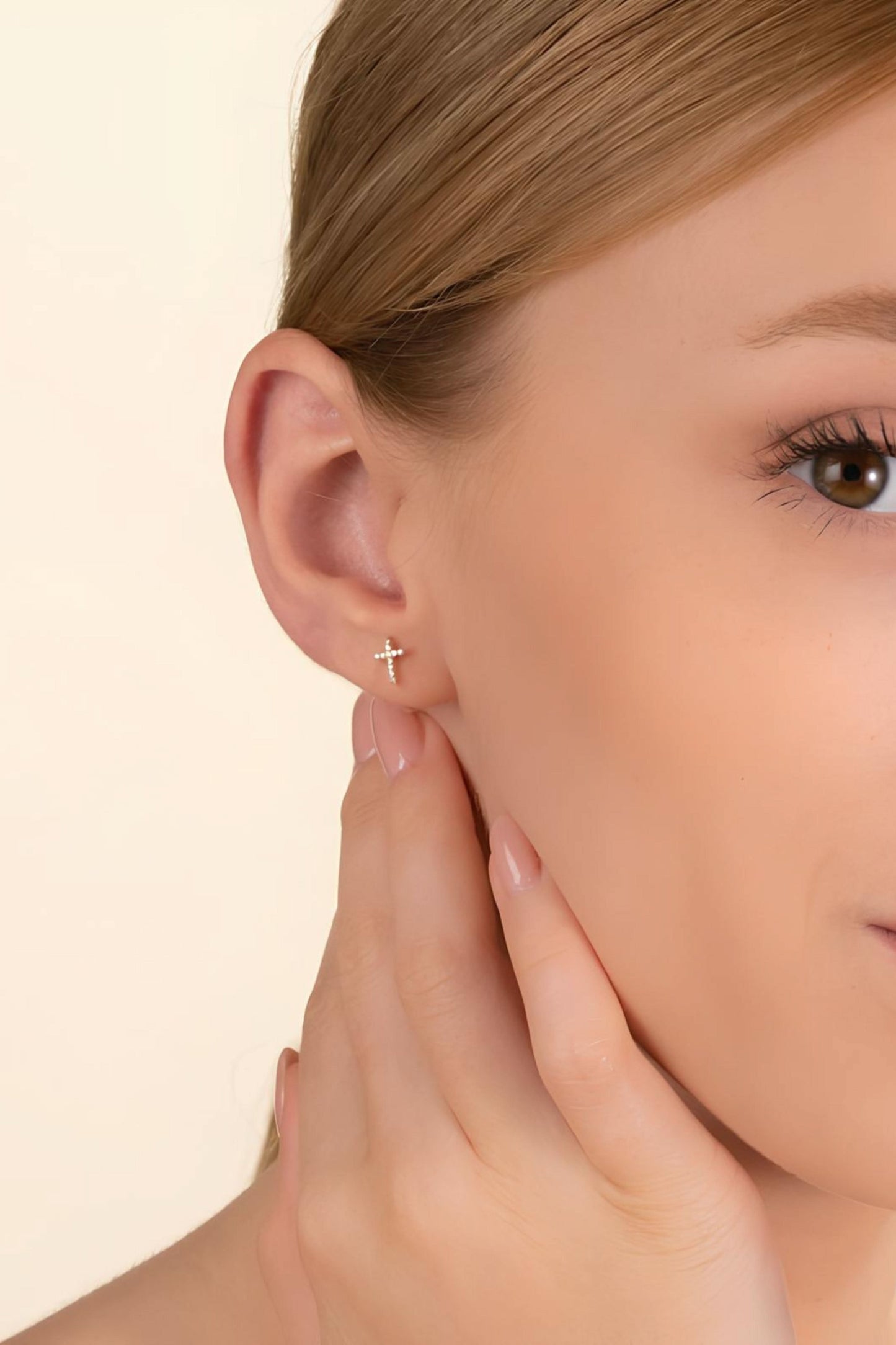 14k Gold Small Diamond Cross Earrings