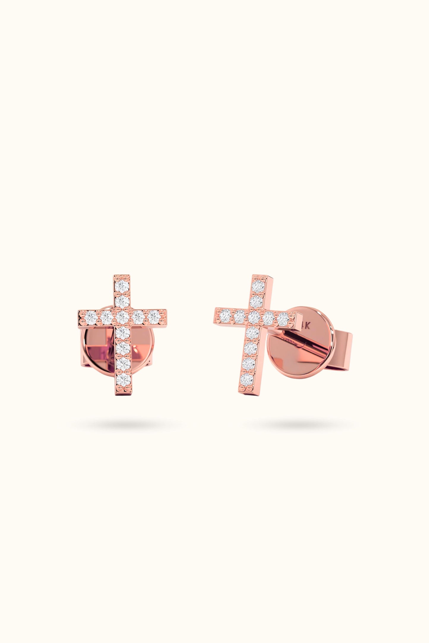 14k Gold Small Diamond Cross Earrings