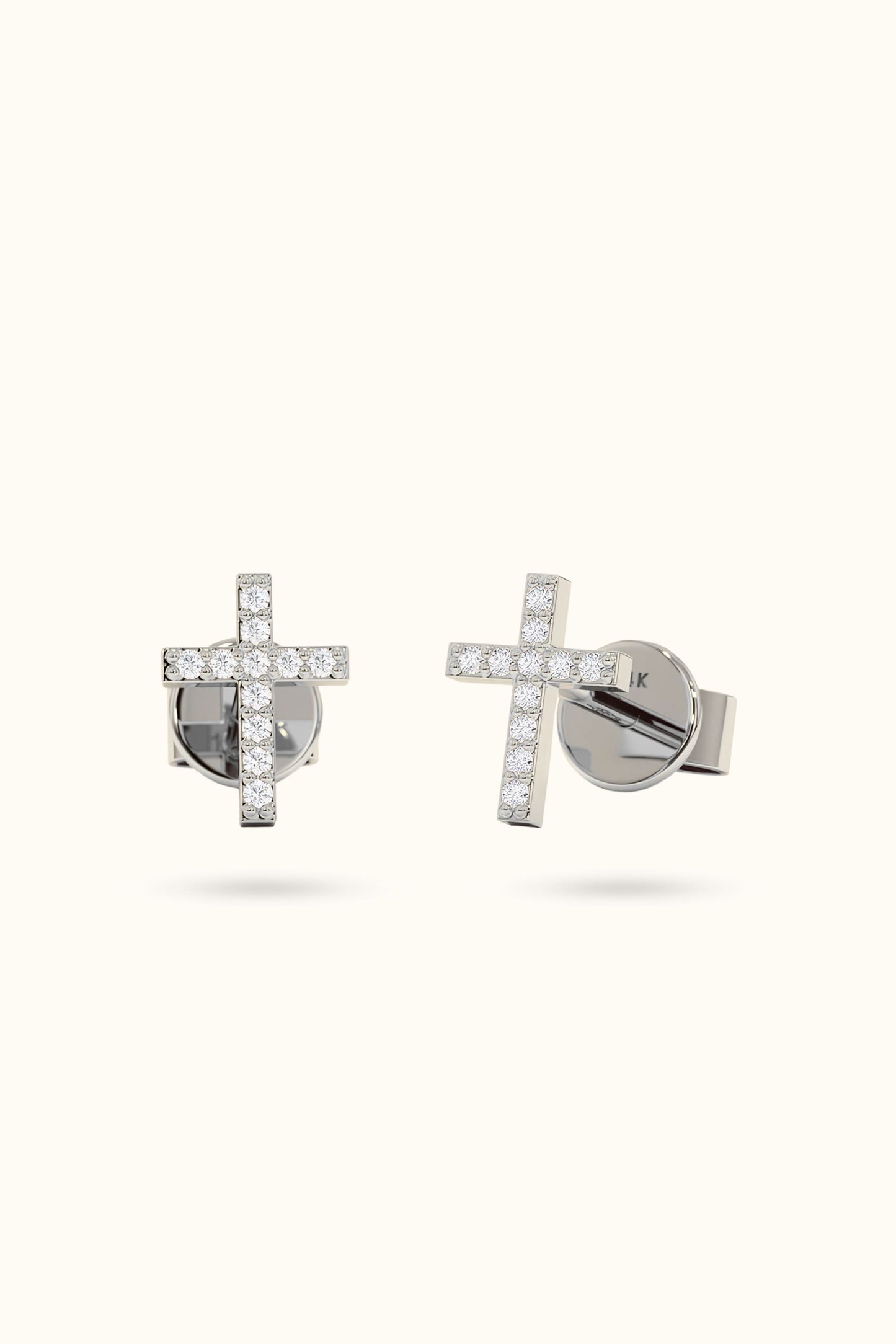 14k Gold Small Diamond Cross Earrings