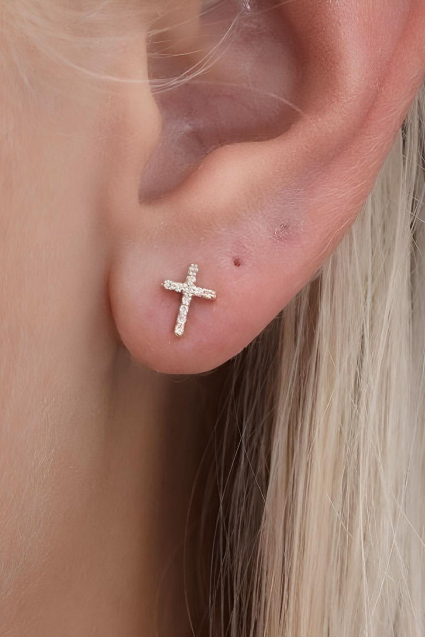 14k Gold Small Diamond Cross Earrings