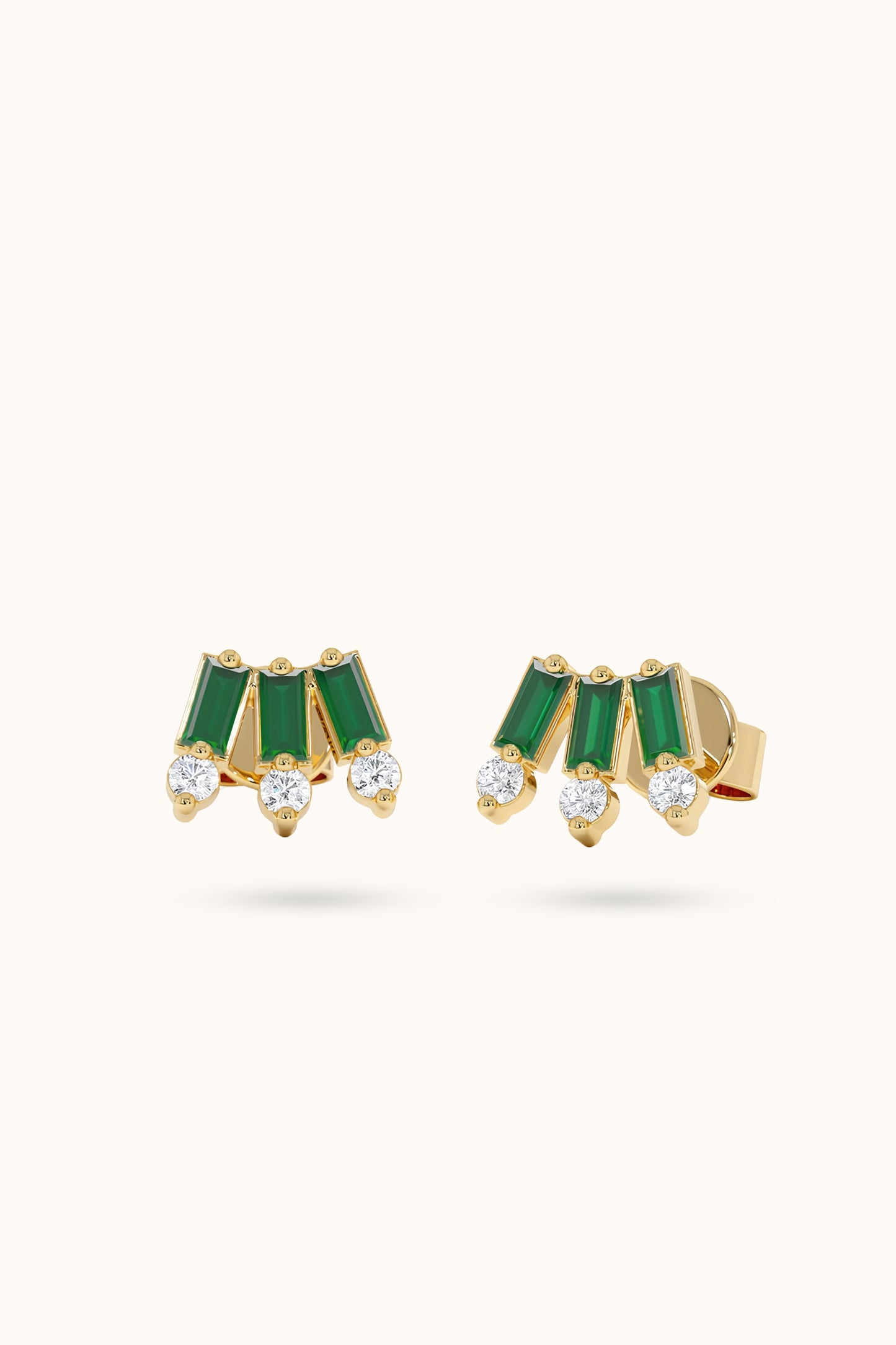 14k Gold and Diamond Emerald Stud Earrings