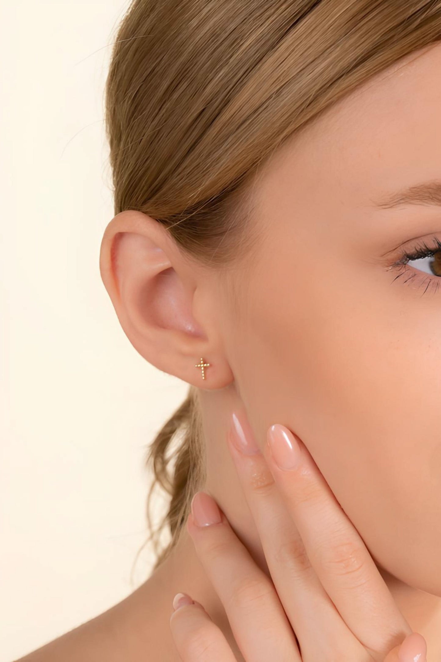 14k Solid Gold Mini Cross Earrings