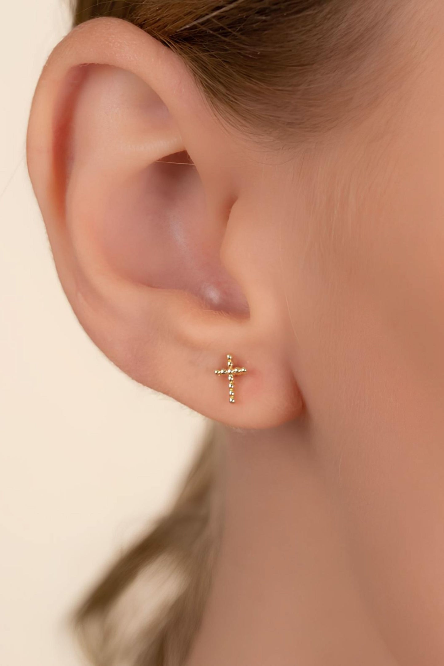 14k Solid Gold Mini Cross Earrings