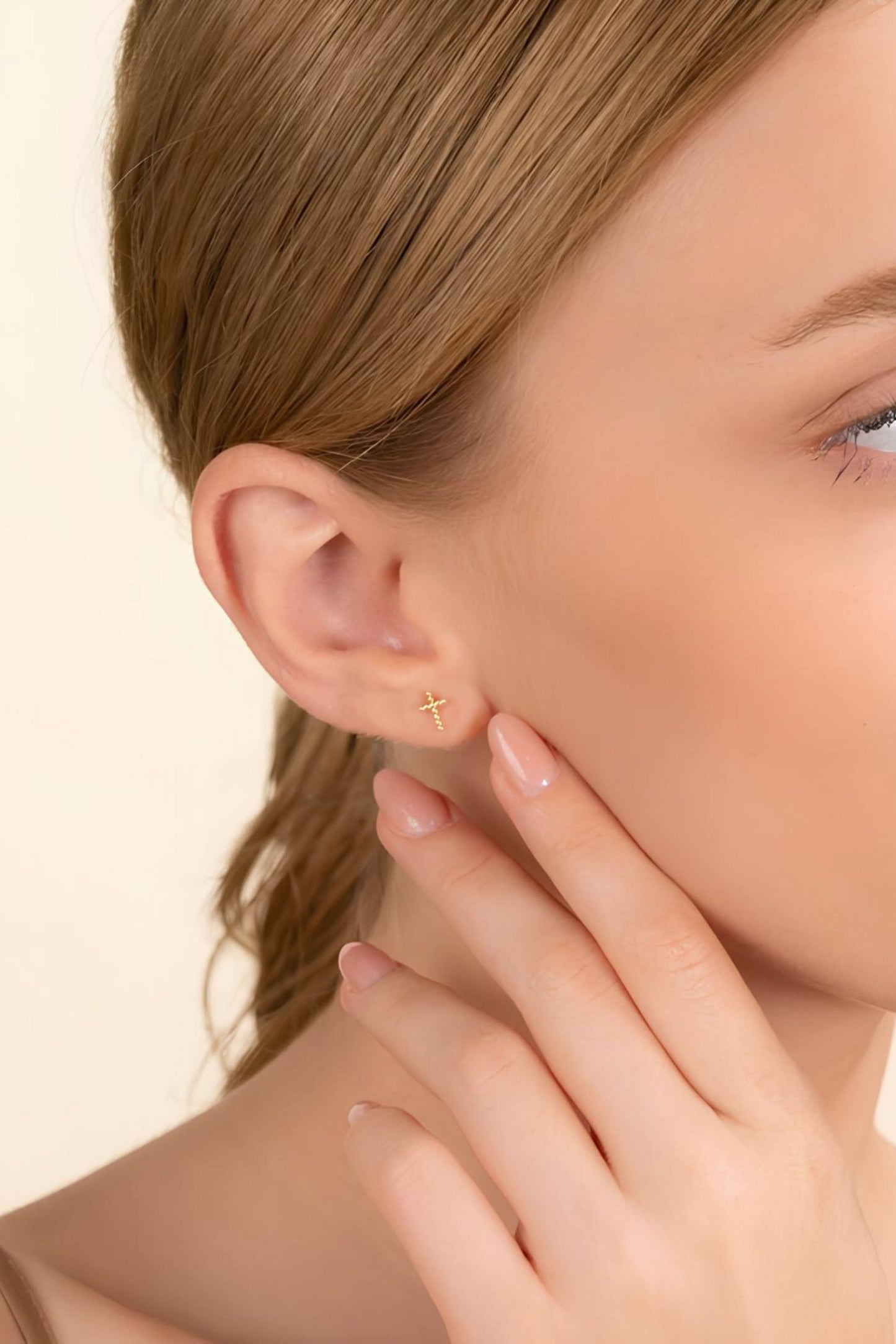 14k Solid Gold Mini Cross Earrings