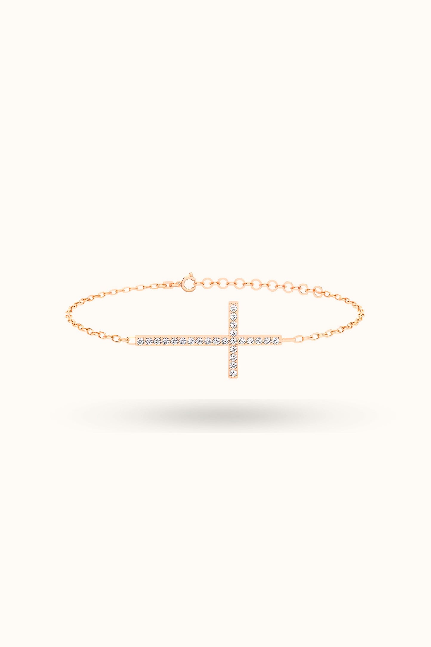 14K Solid Gold Diamond Pave Cross Bracele