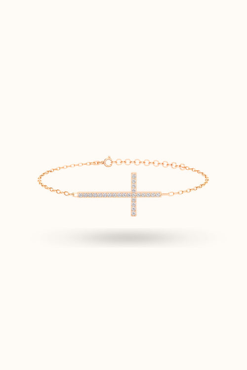 14K Solid Gold Diamond Pave Cross Bracele