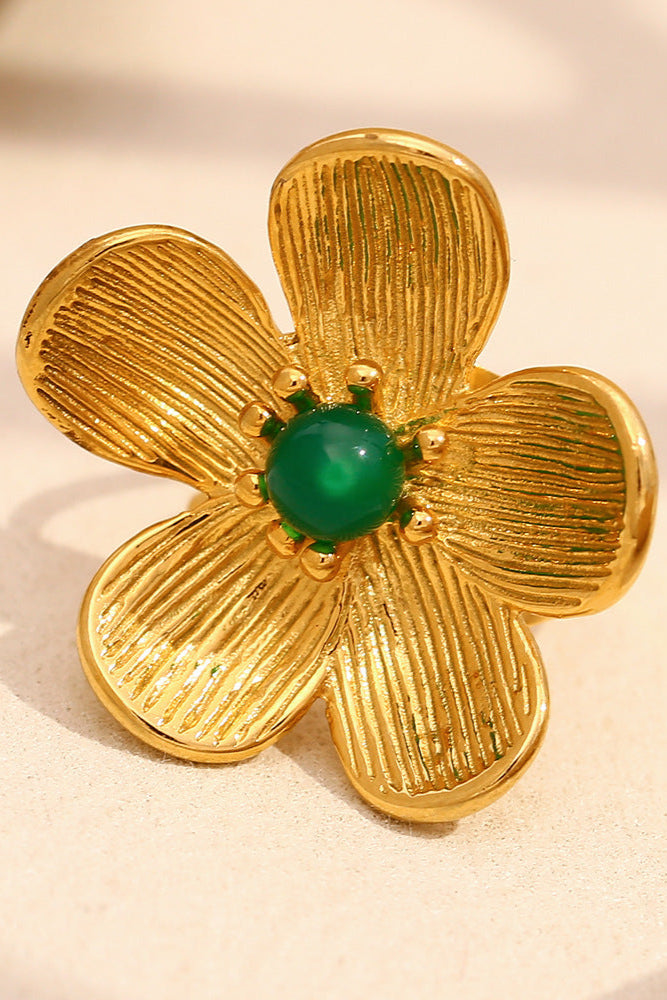 Emerald Flower Open Ring
