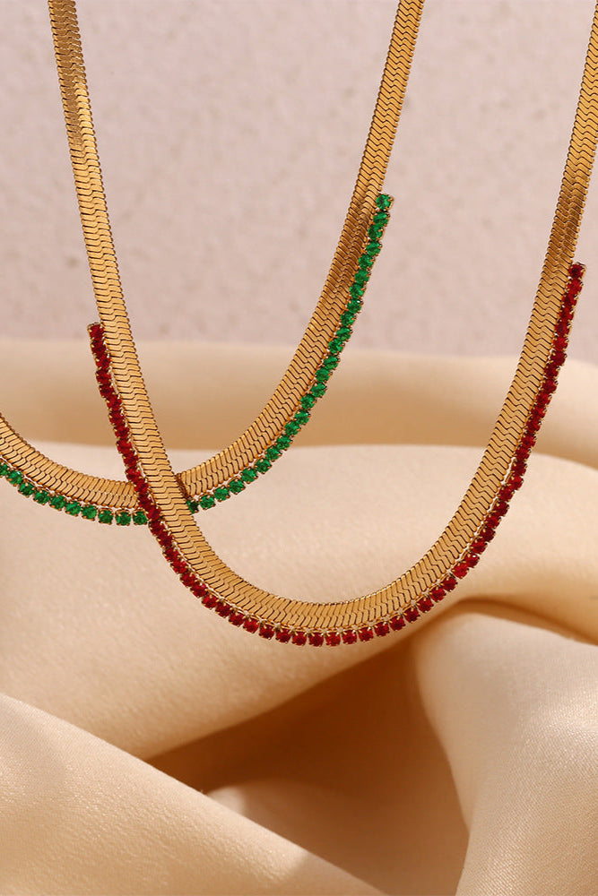 Zircon fishbone pattern spliced necklace