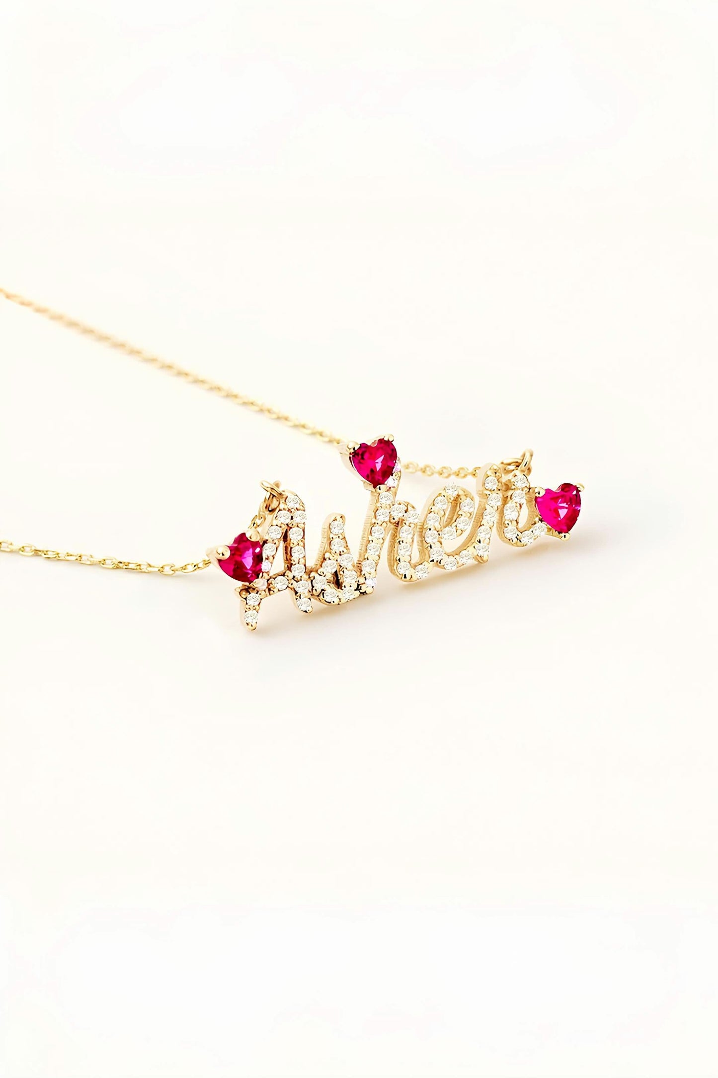 Diamond Name Necklace with Heart Birthstone