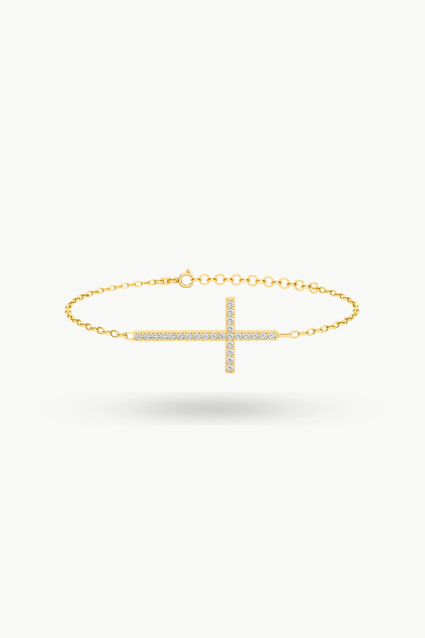 14K Solid Gold Diamond Pave Cross Bracele