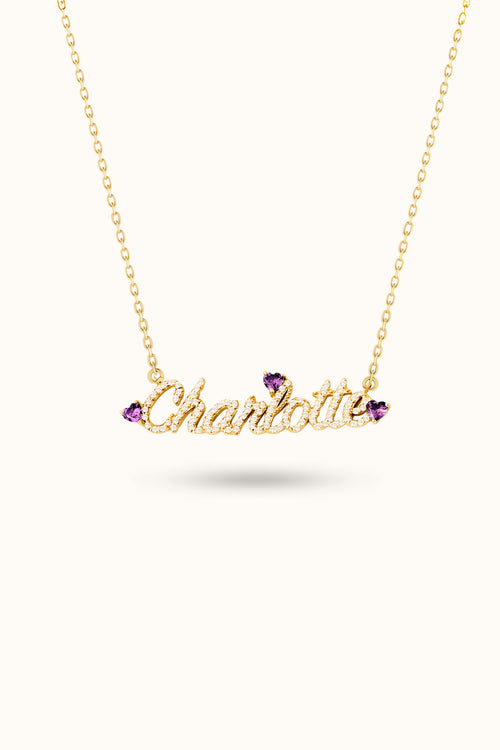 Diamond Name Necklace with Heart Birthstone