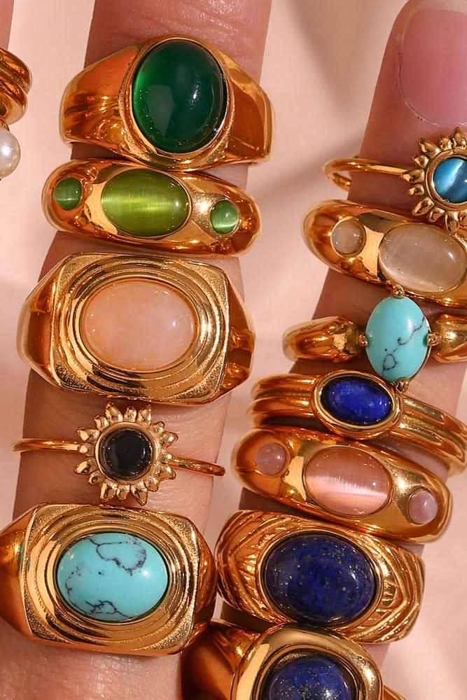 Natural turquoise stone inlaid ring