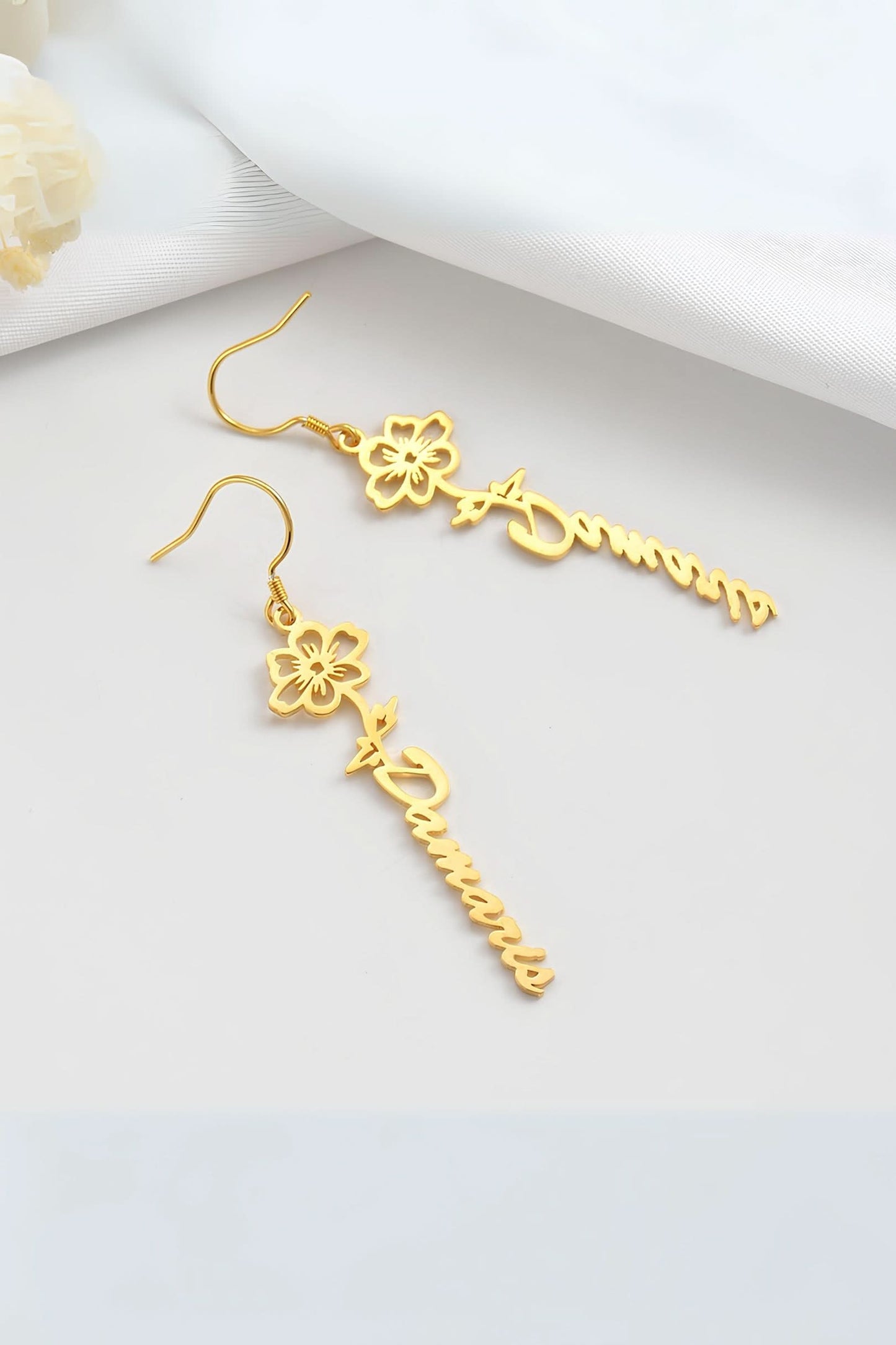 Birth Flower Name Earrings