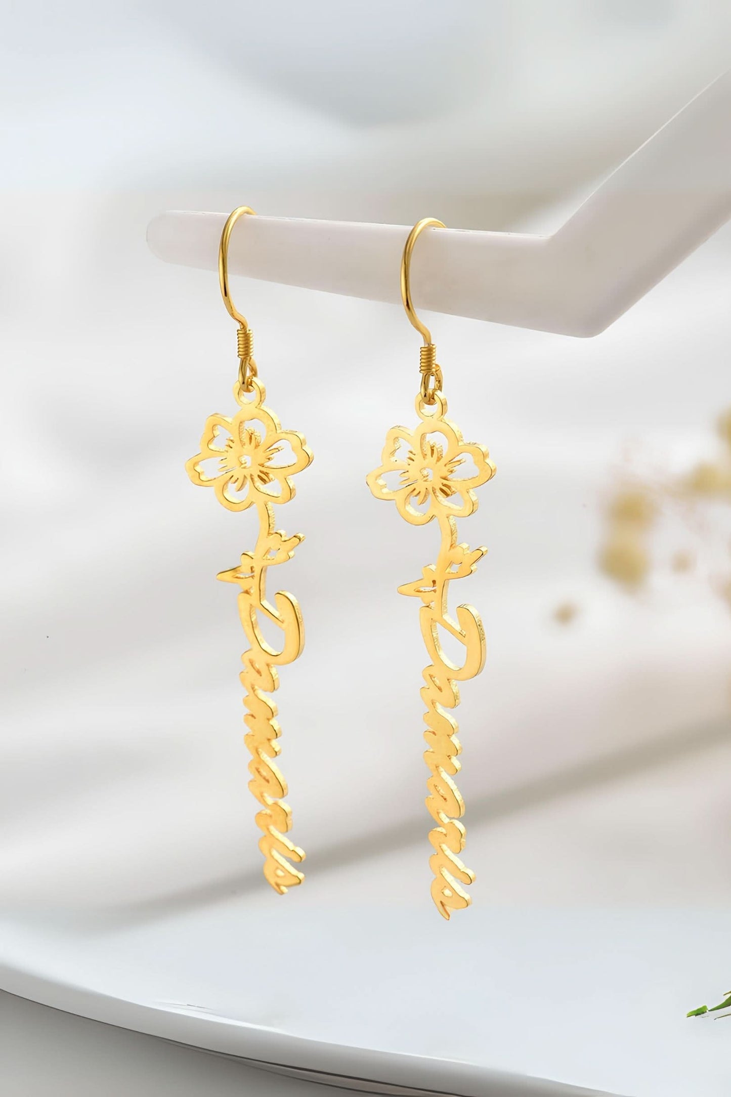 Birth Flower Name Earrings