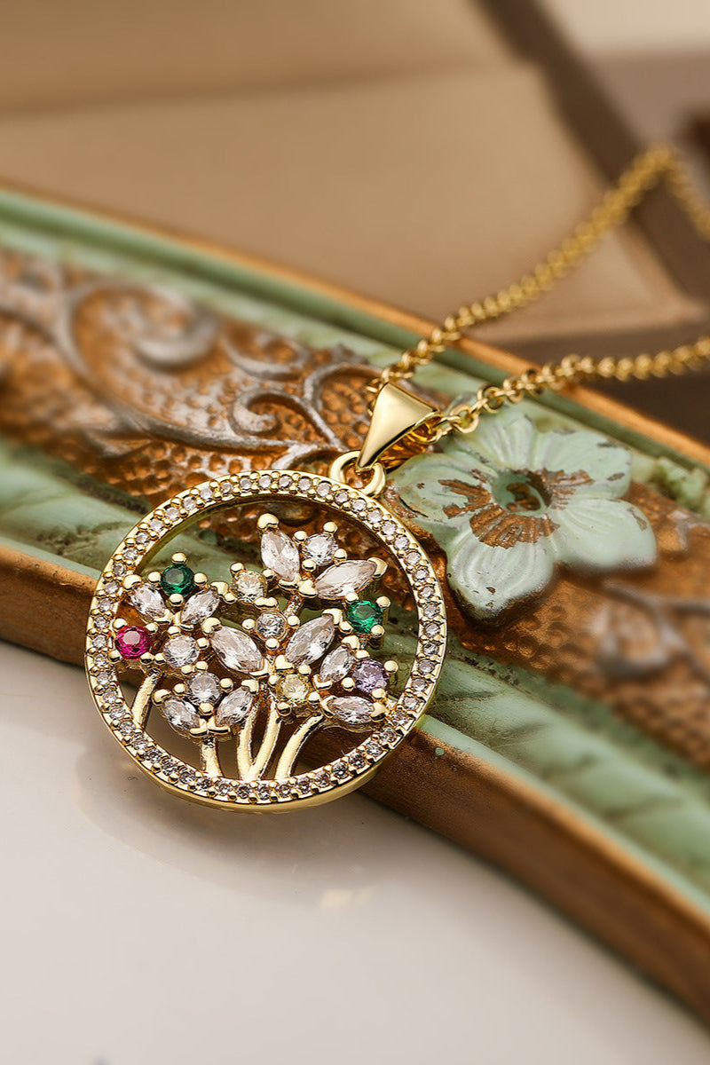 Kabbalah Tree Colored Diamond Pendant Necklace